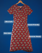 Jaipur Parade Hand Block Print Cotton Midi Dress(Short sleeves) - Burnt Coral