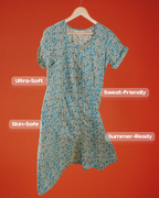 Pure Cotton Worli Art Midi Dress with Sleeves(Short sleeves) - Blue Mirage