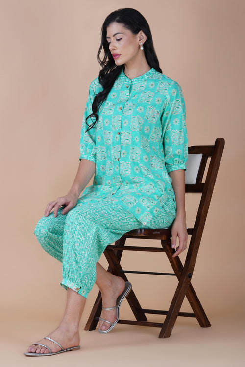 Aqua Floral Cotton Co-ord Set