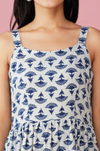 Indigo Cotton Tiered Midi Dress