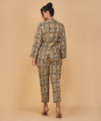Azure Gold Paisley Kalamkari Blazer Set