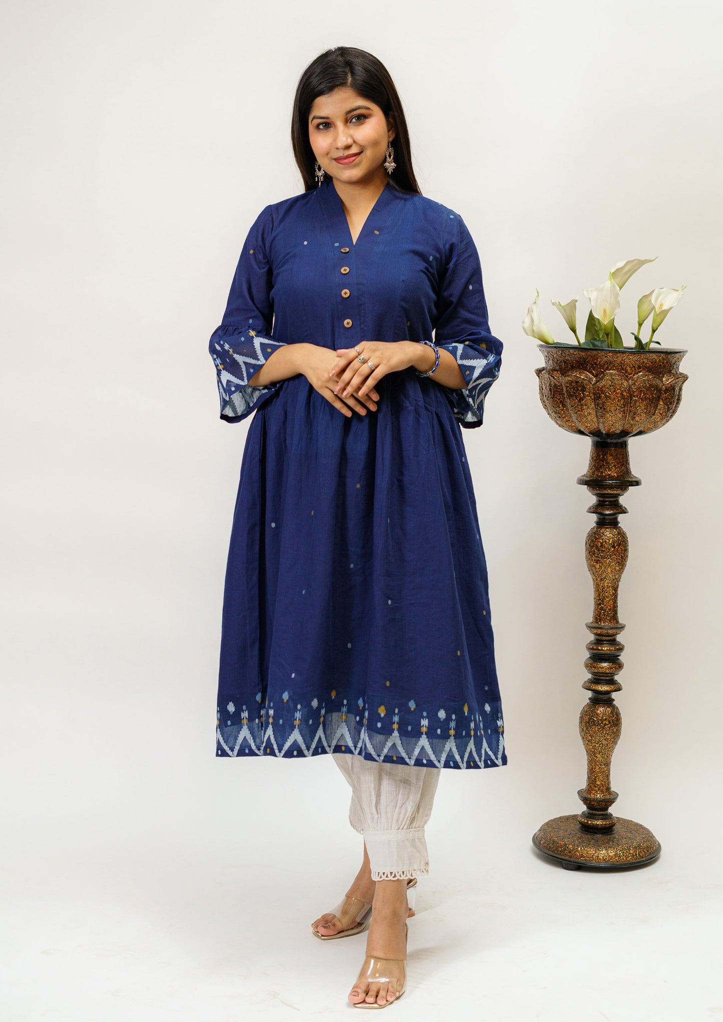 Alluring Azure Jamdani Kurti with Border