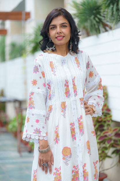 White Elegance Sanganeri Dress