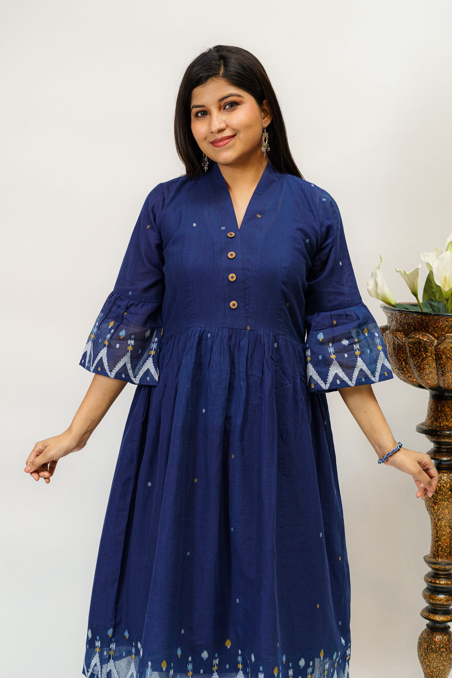 Alluring Azure Jamdani Kurti with Border