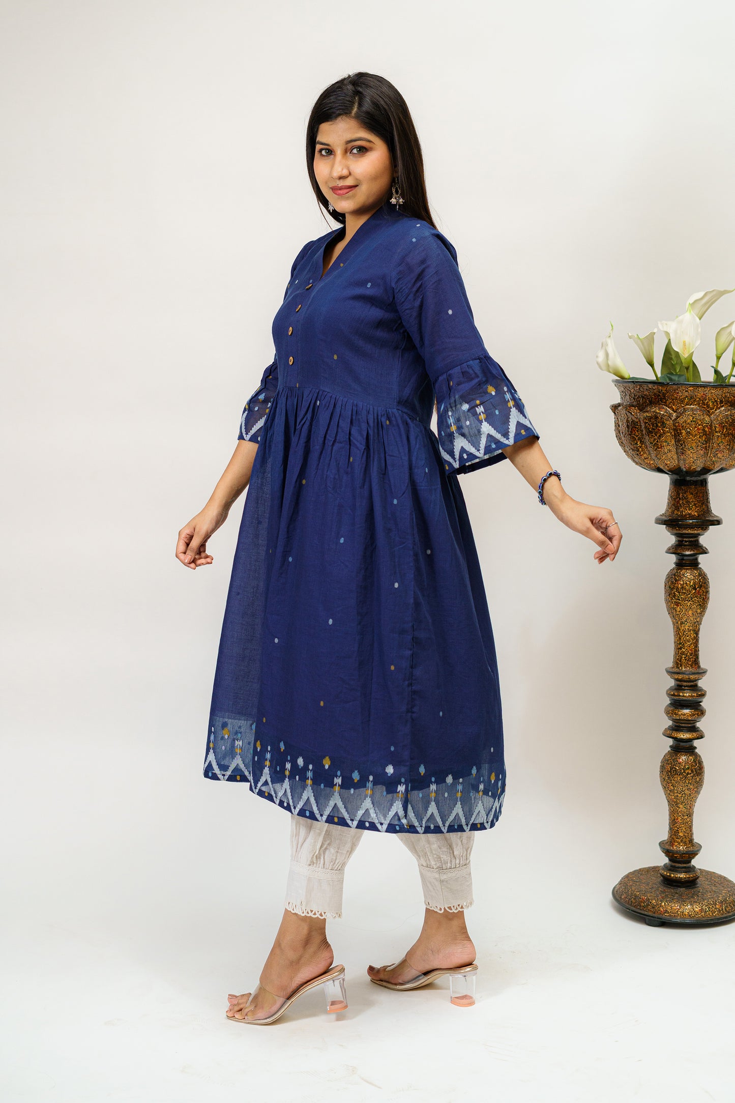 Alluring Azure Jamdani Kurti with Border