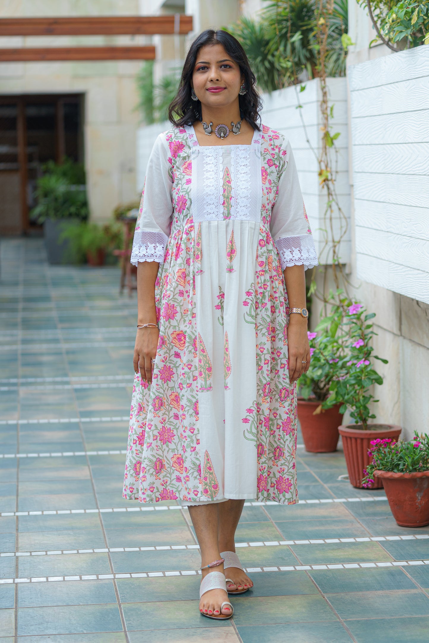 Graceful Floral Elegance Sanganeri Dress