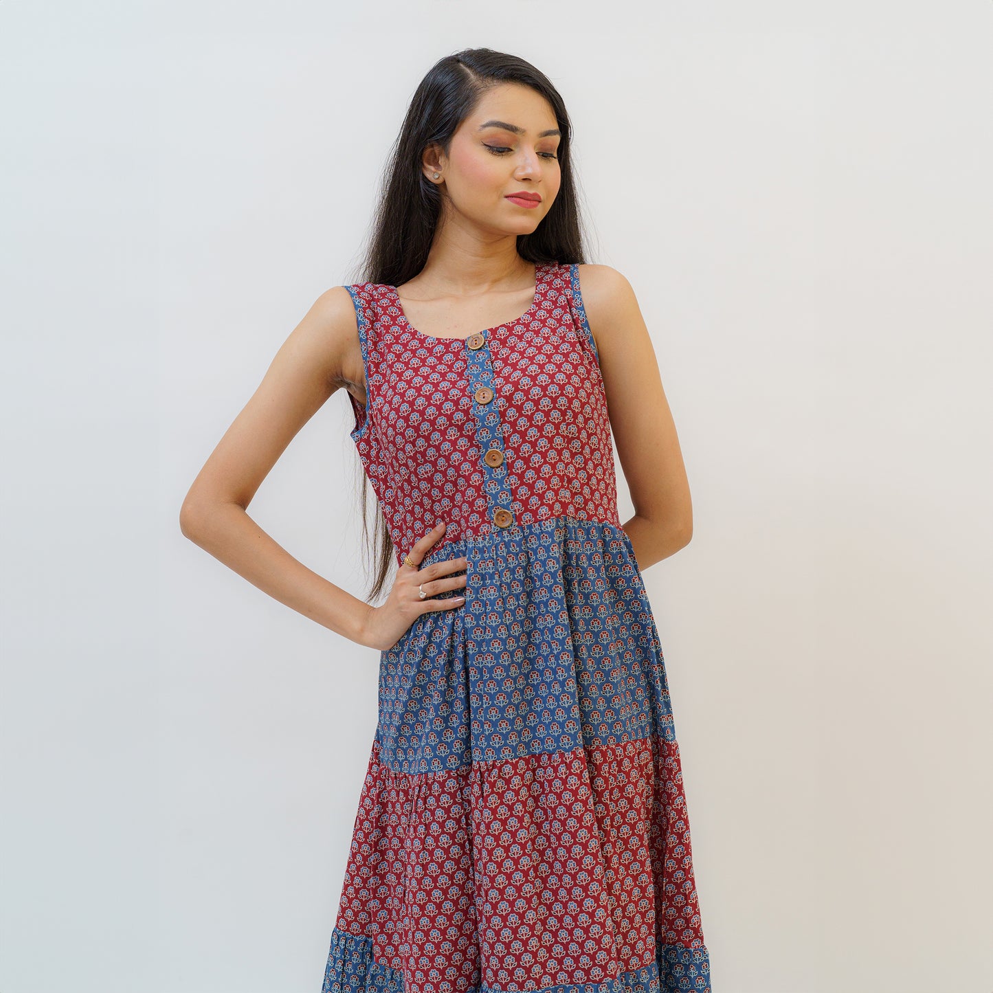 Crimson & Cobalt Cool Ajrakh Midi