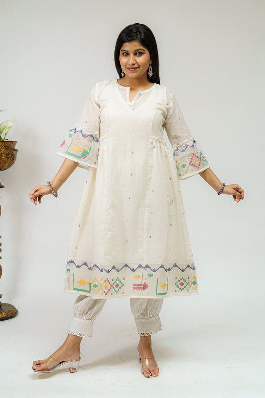 Serene & Cool Pearl Jamdani Kurta with Border & Slip