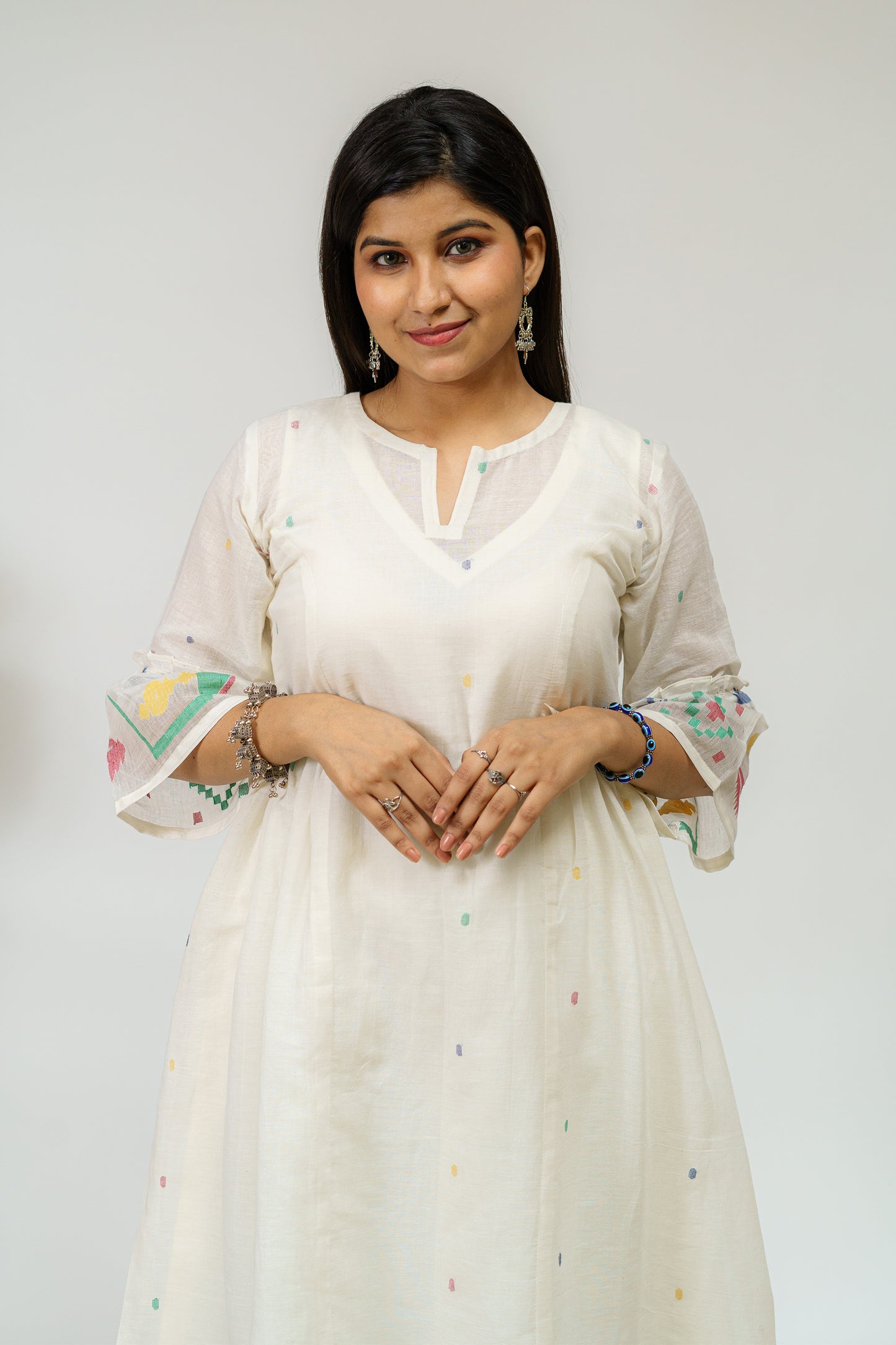 Serene & Cool Pearl Jamdani Kurta with Border & Slip