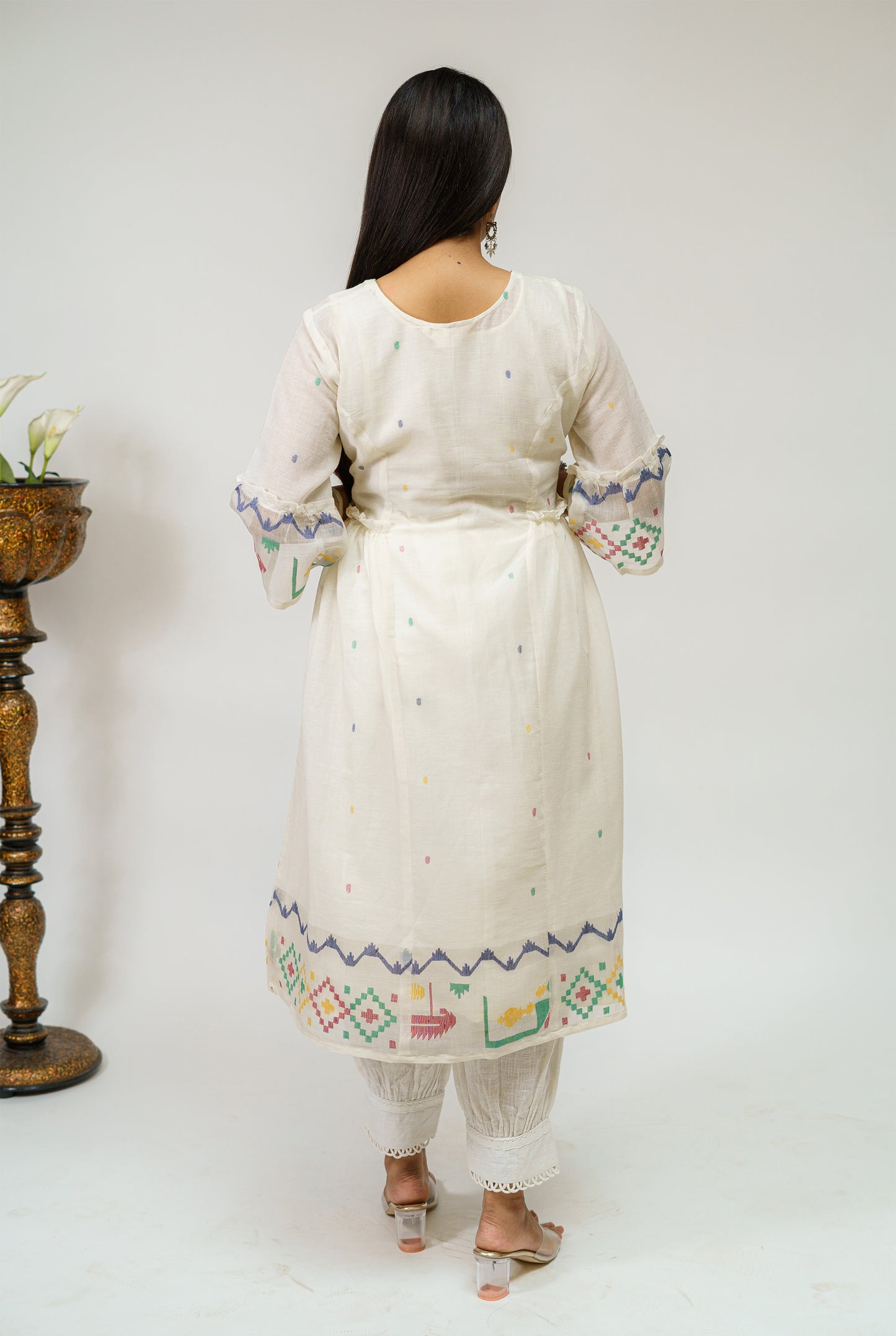 Serene & Cool Pearl Jamdani Kurta with Border & Slip