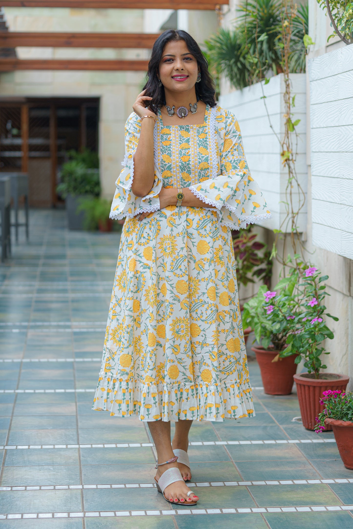 Sunshine Blooms Graceful Sanganeri Dress