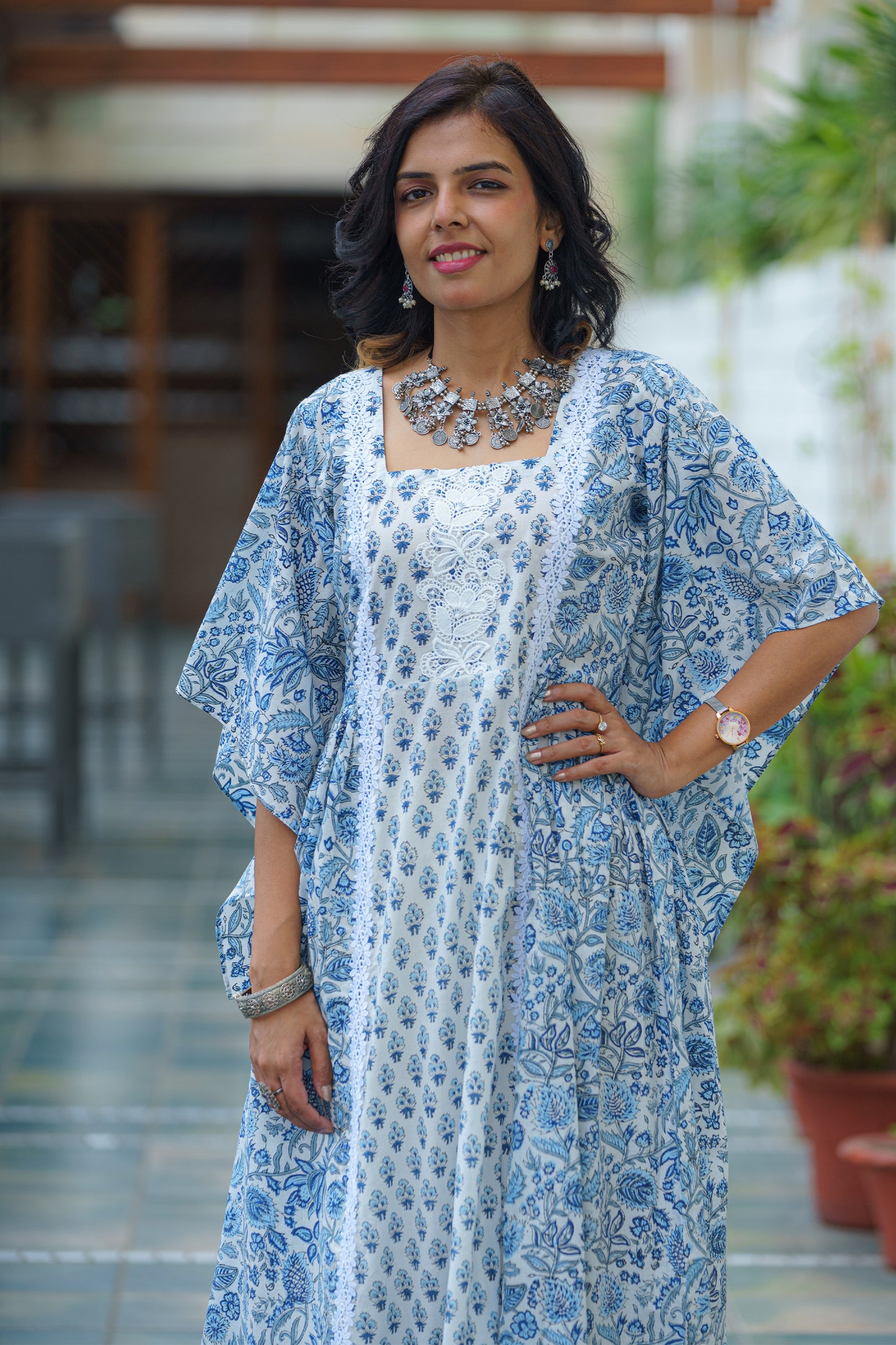 Serene Indigo Elegance Sanganeri Dress