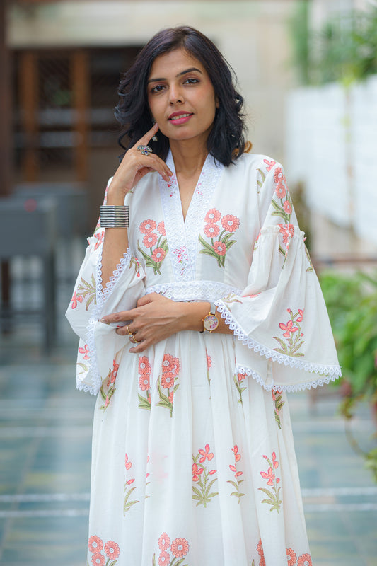 Scarlet Blooms Elegance Sanganeri Dress Cum Kurta