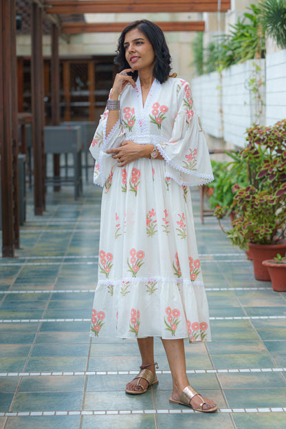 Scarlet Blooms Elegance Sanganeri Dress