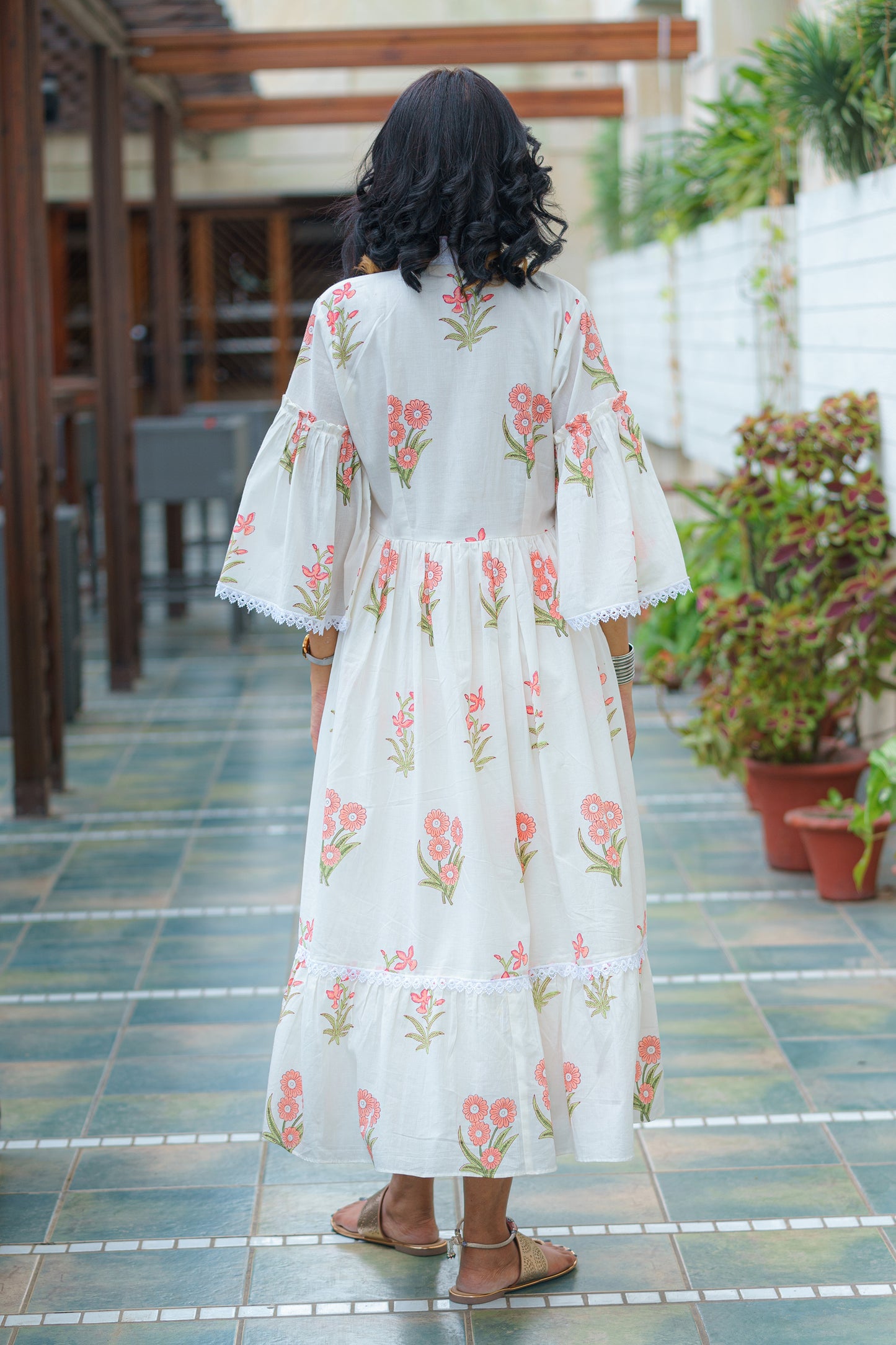 Scarlet Blooms Elegance Sanganeri Dress