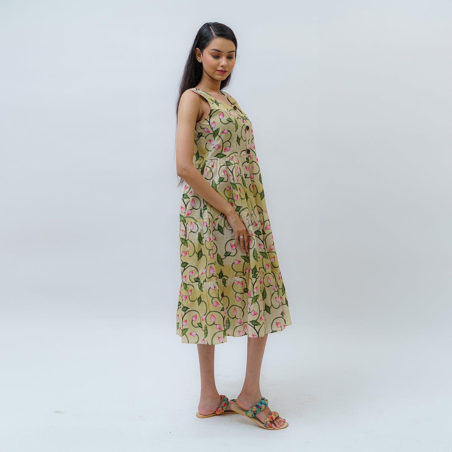 Blossoming Buds Pichwai Art 3 Layered Dress