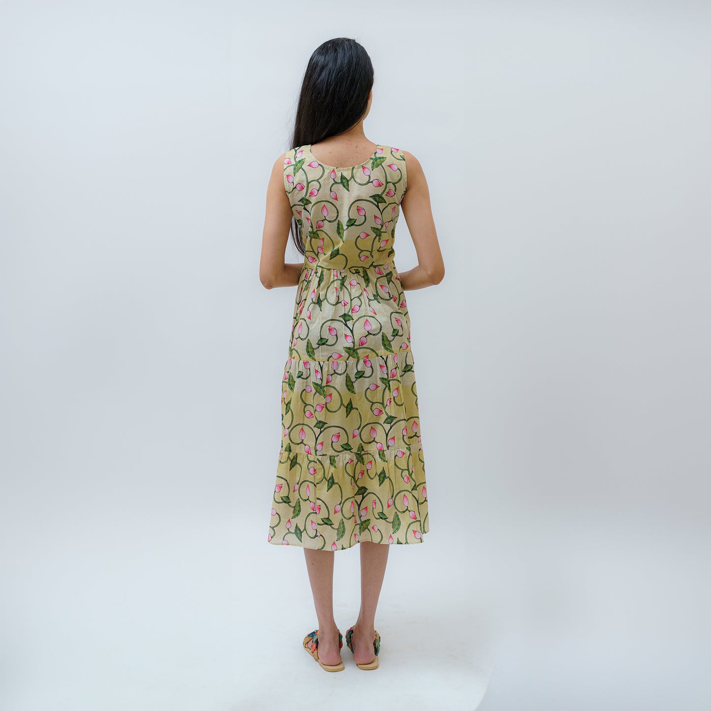 Blossoming Buds Pichwai Art 3 Layered Dress