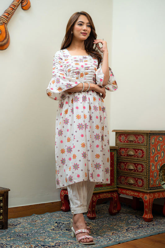 Morning Fragrance Sanganeri Print Kurta