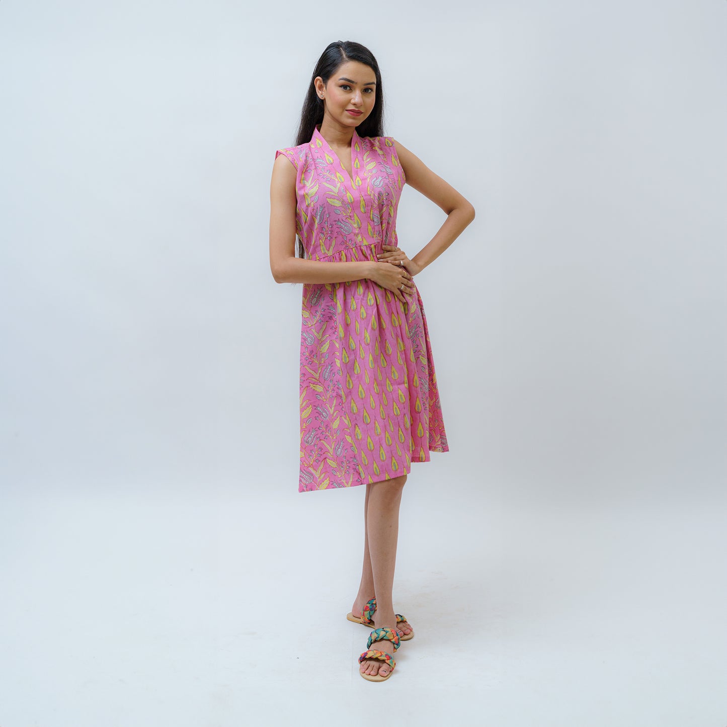 Blush & Blonde V-Neck Sanganeri Dress