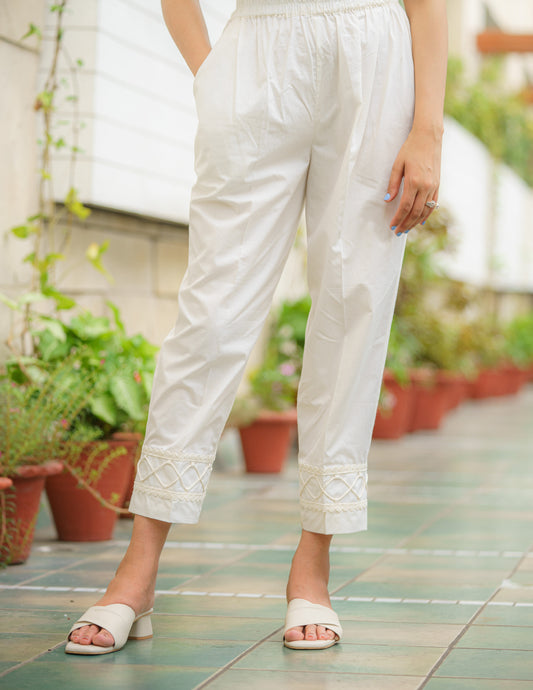 White Cotton Pant with Intricate Design