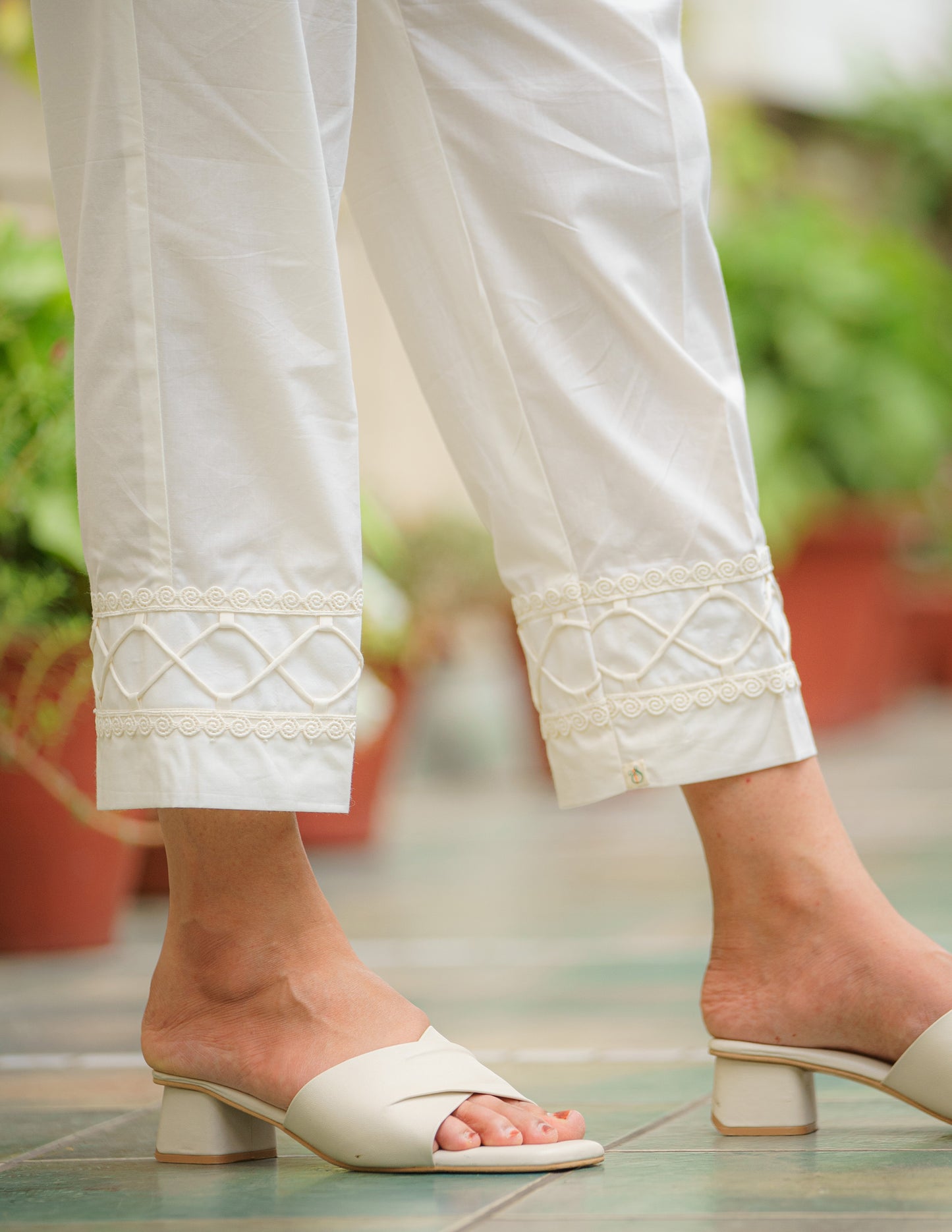 White Cotton Pant with Intricate Design