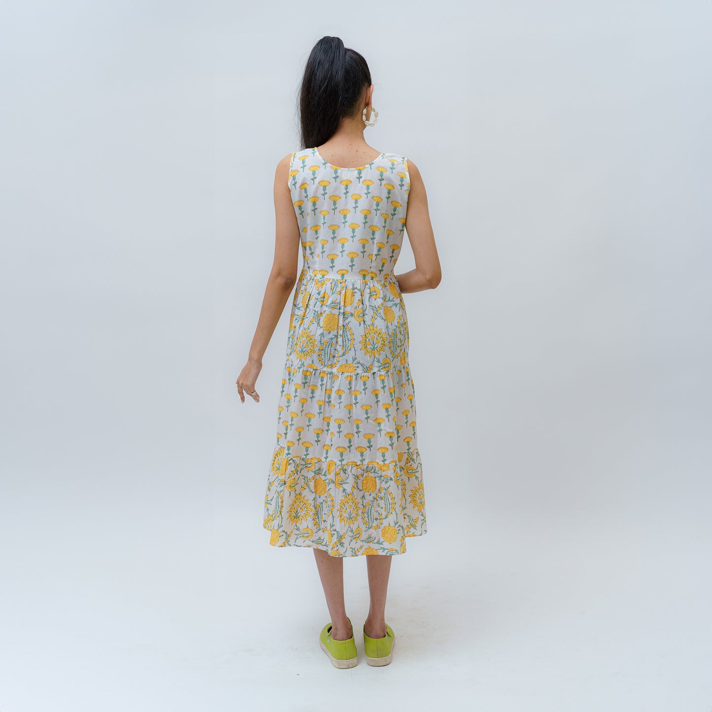 Serene Sunflower Sanganeri Layered Dress