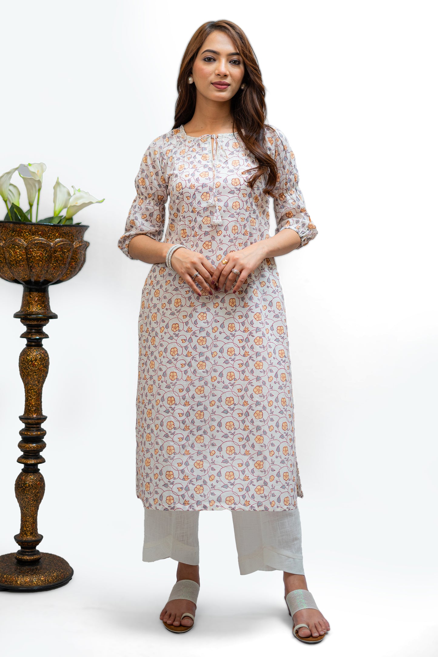 Daisy Sanganeri Hand Block Print Kurta with Elasticated sleeves