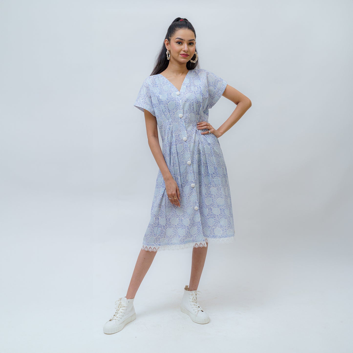 Rimjhim Hand Block Dress with Intricate Buttons