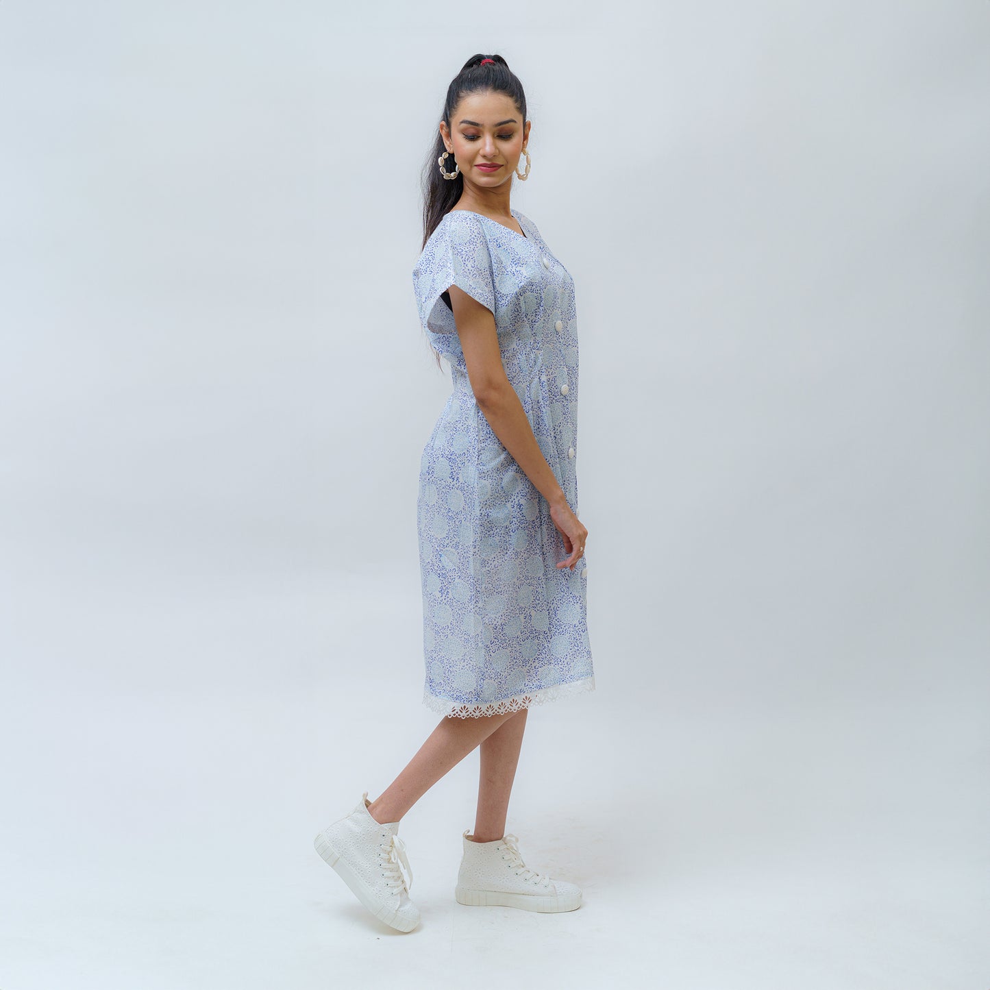 Rimjhim Hand Block Dress with Intricate Buttons