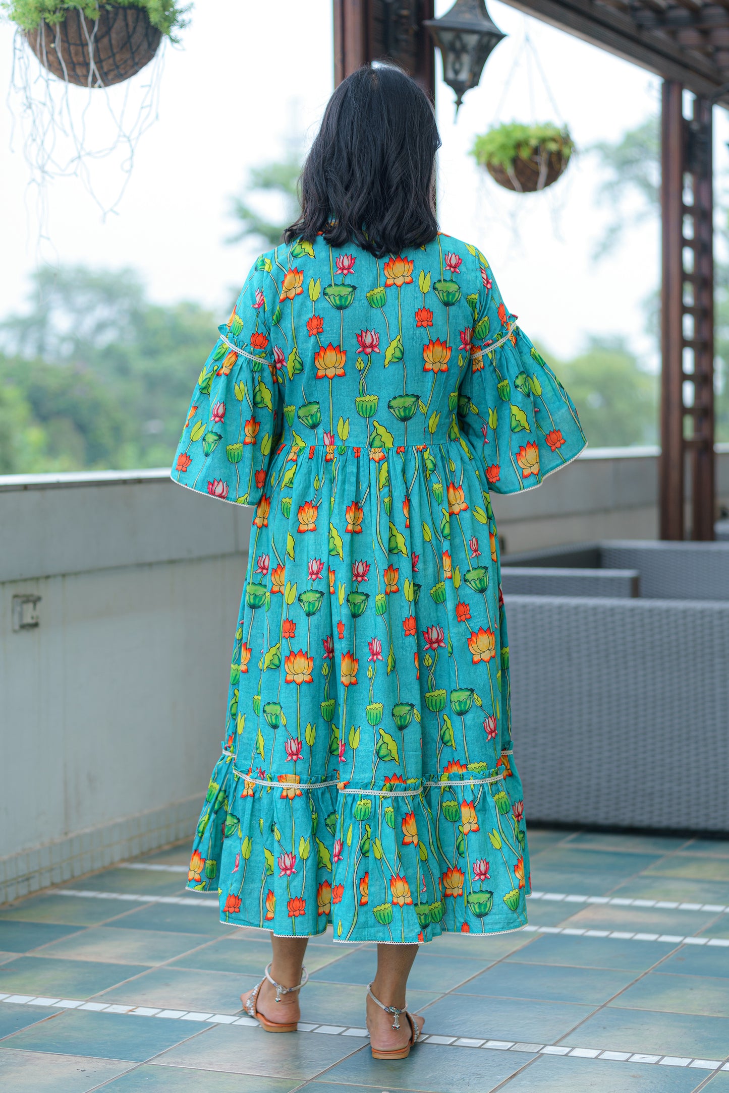 Emerald Lotus Pichwai Dress