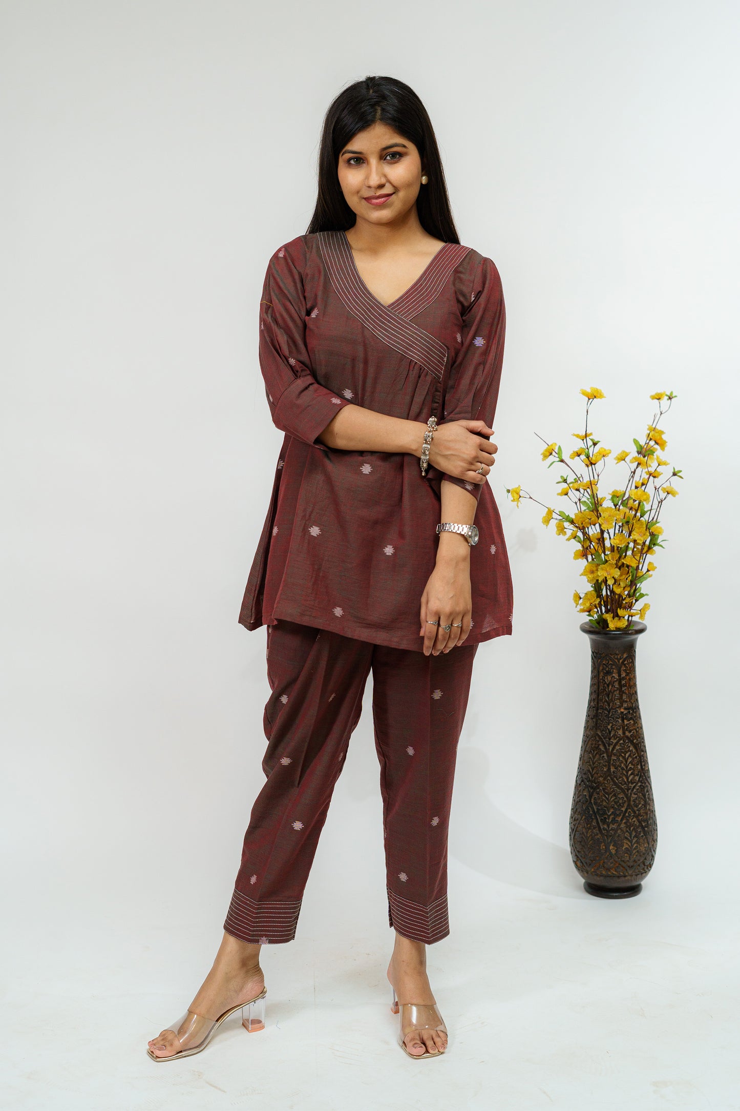 Gingerbread Jamdani Angrakha Style Co-ord Set