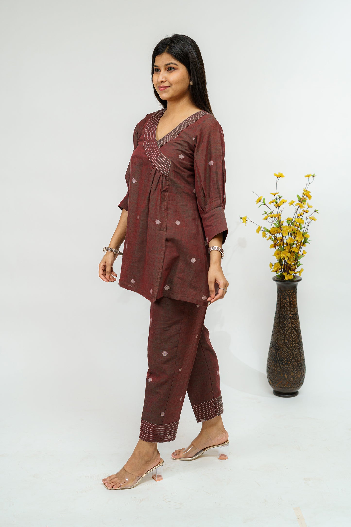 Gingerbread Jamdani Angrakha Style Co-ord Set