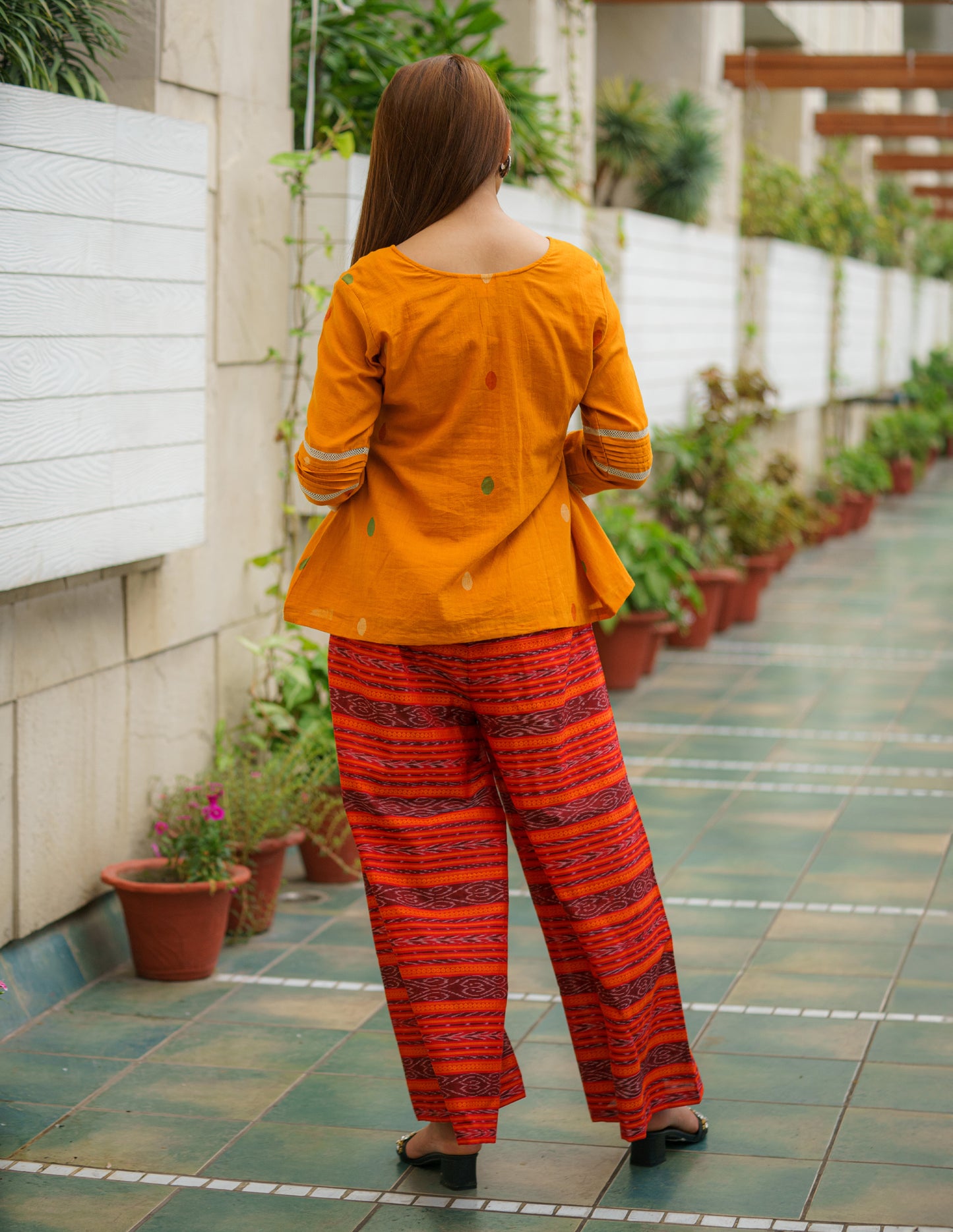 Red & Gold Symphony Jamdani Ikkat Fusion Co-ord Set