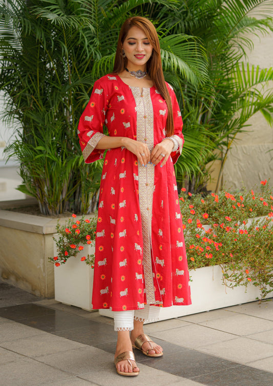 Allure of Crimson Pichwai Style 2 Way Dress & Kurta