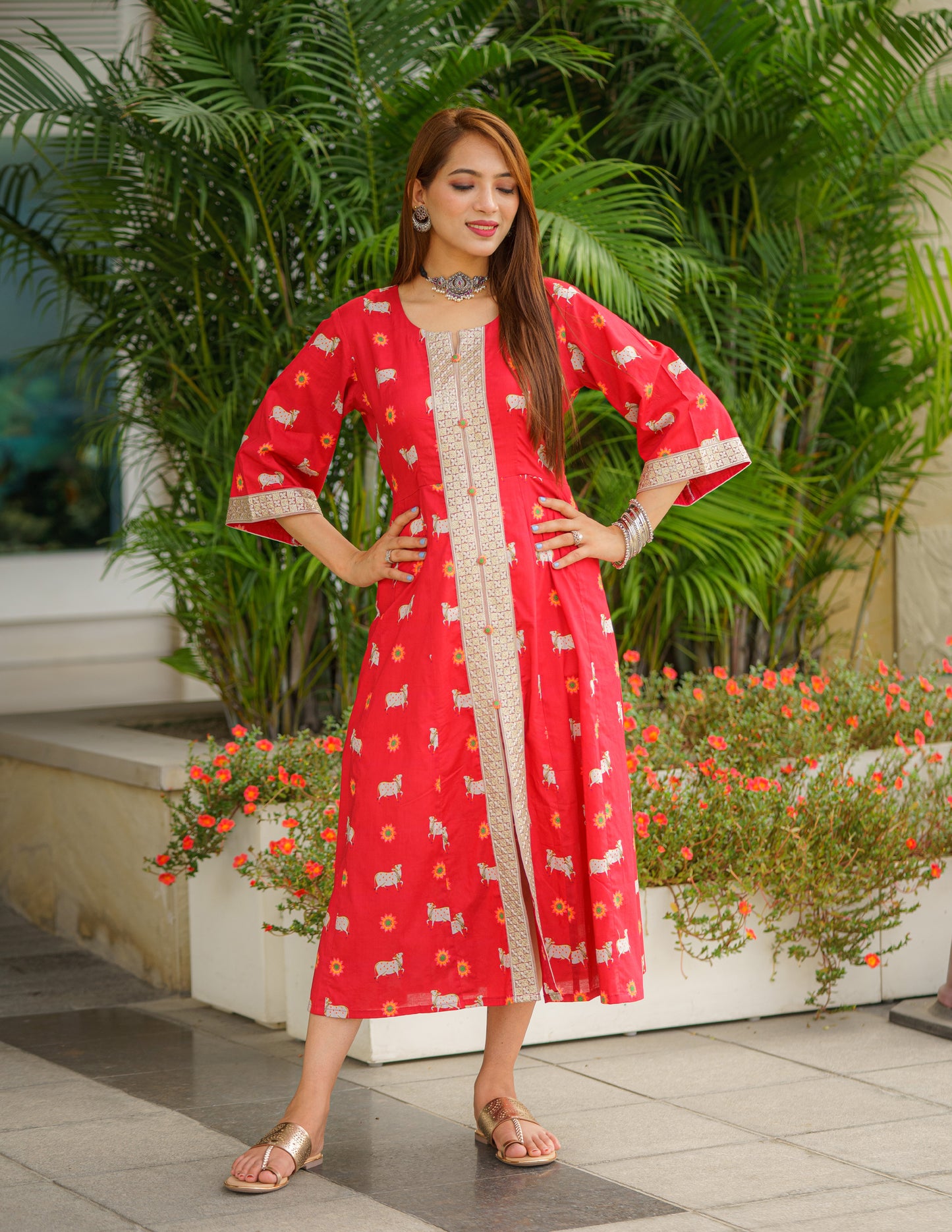 Allure of Crimson Pichwai Style 2 Way Dress & Kurta