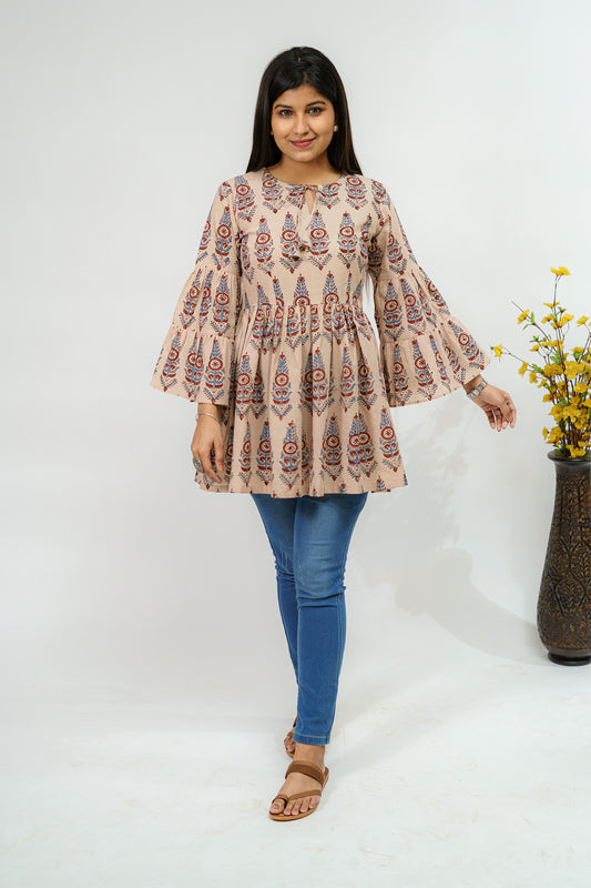 Iconic Ivory Ajrakh Short Kurti