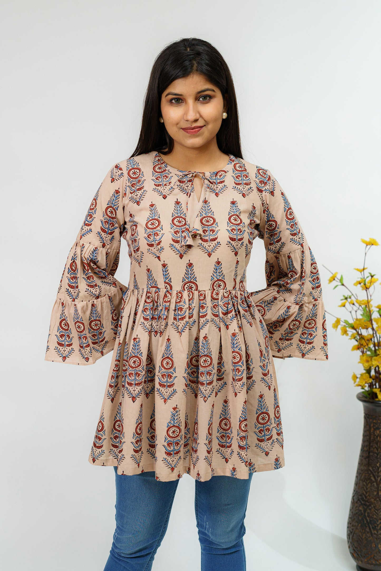 Iconic Ivory Ajrakh Short Kurti