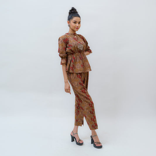 Walnut & Merlot Spiral Kalamkari Coord Set