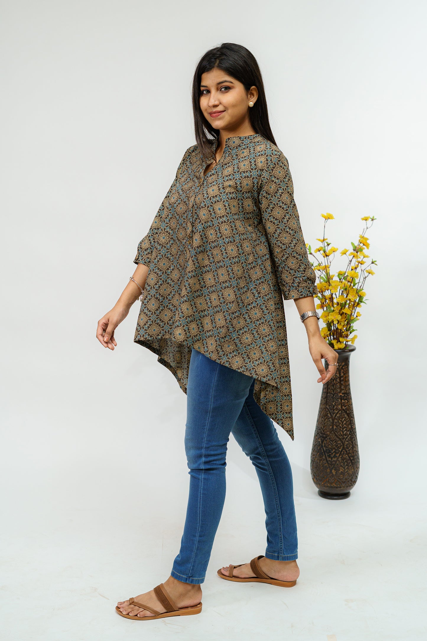 Shades of Forest Ajrakh Short Kurti