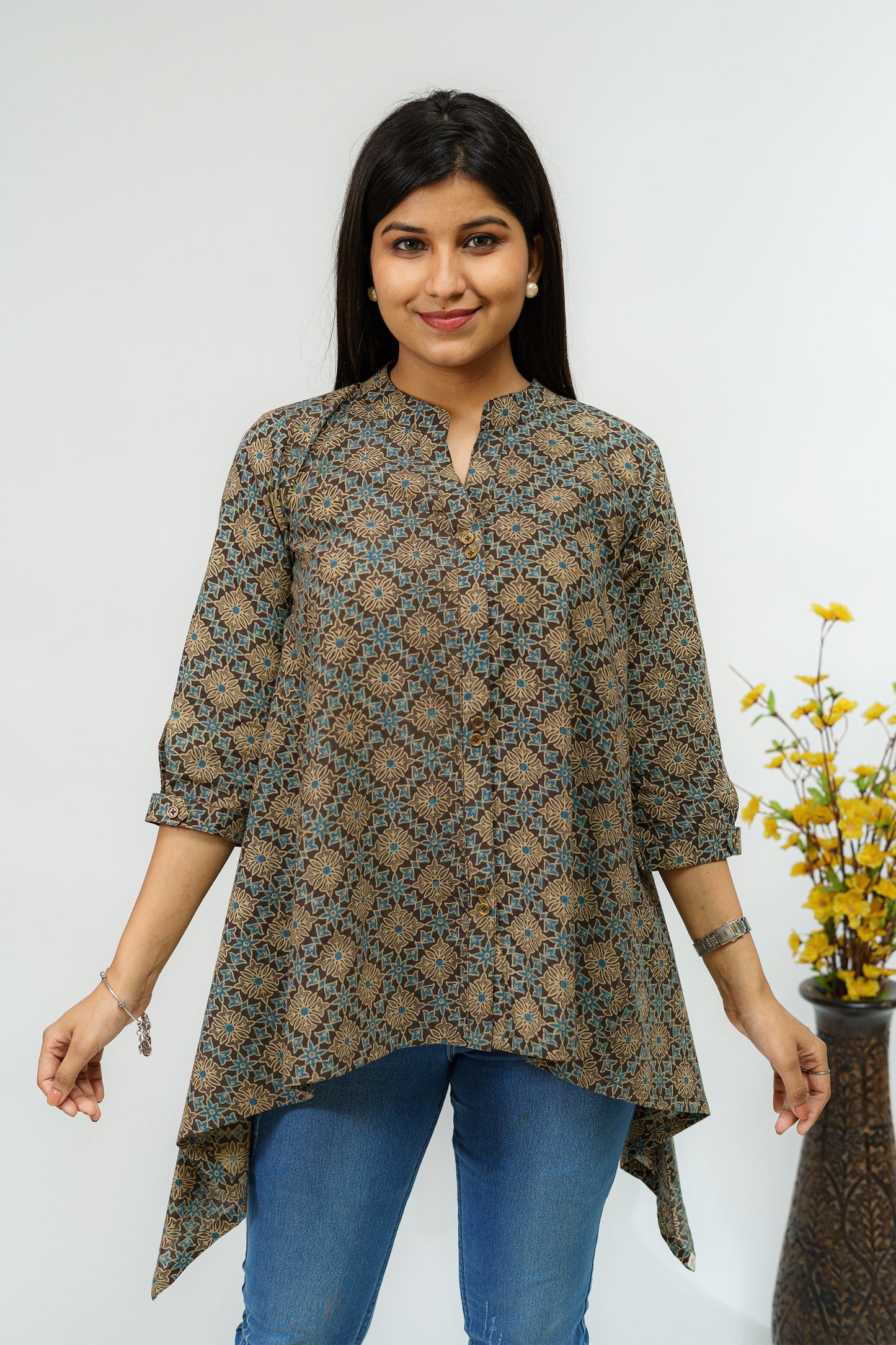 Shades of Forest Ajrakh Short Kurti