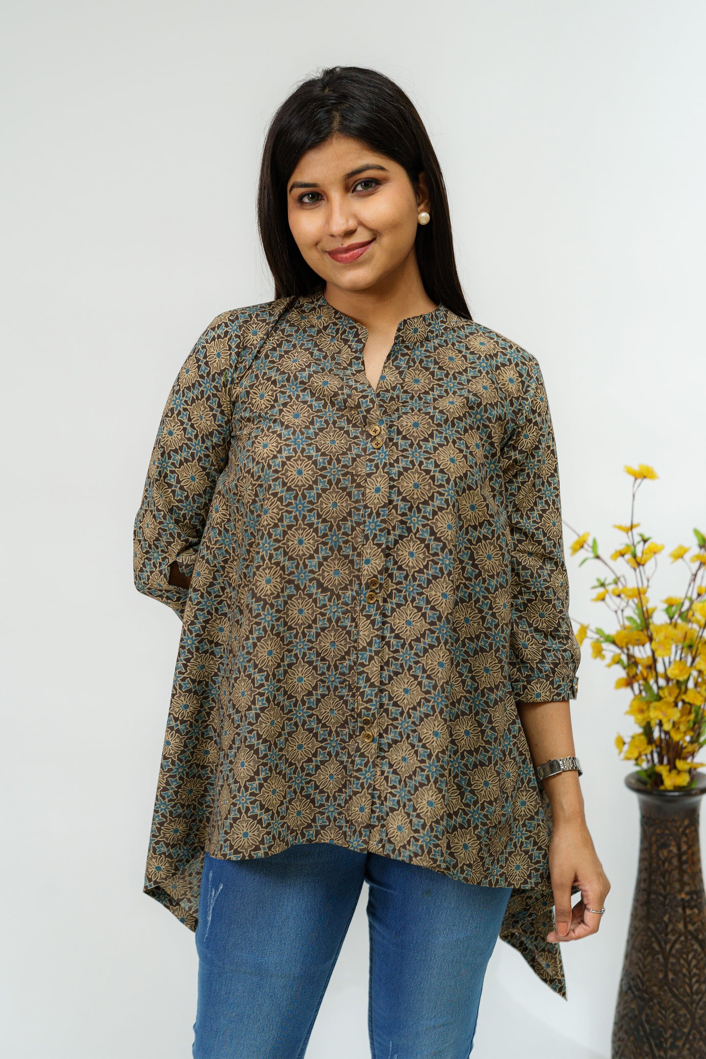 Shades of Forest Ajrakh Short Kurti