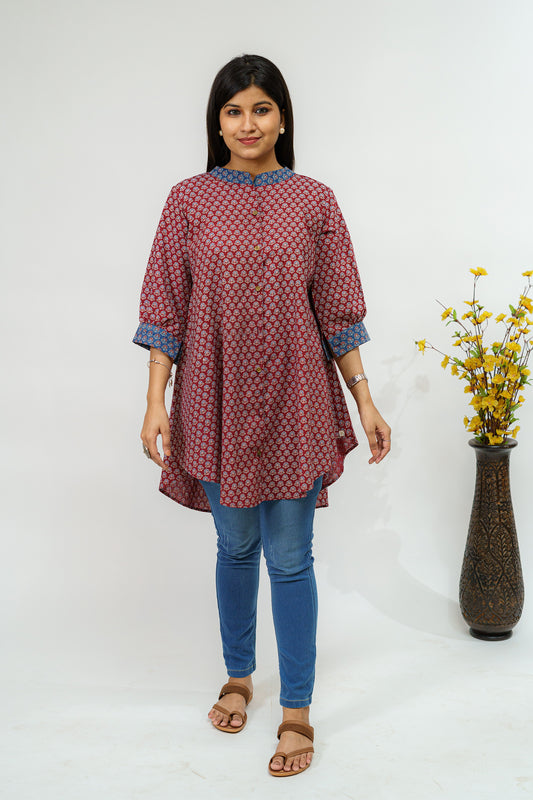 Merlot with Hues of Azure Barmer Ajrakh Short Kurti