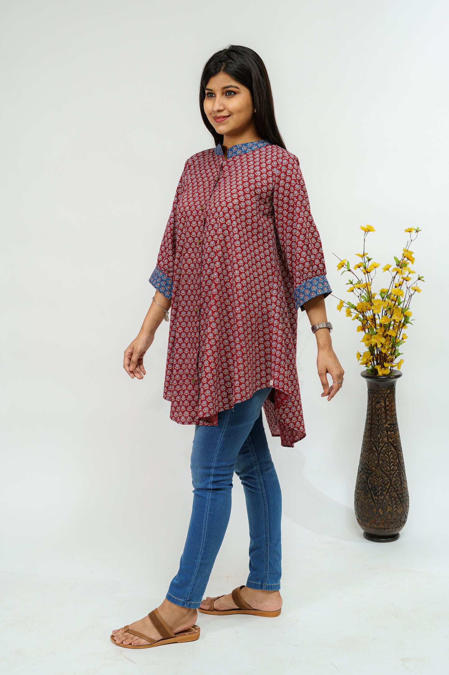 Merlot with Hues of Azure Barmer Ajrakh Short Kurti