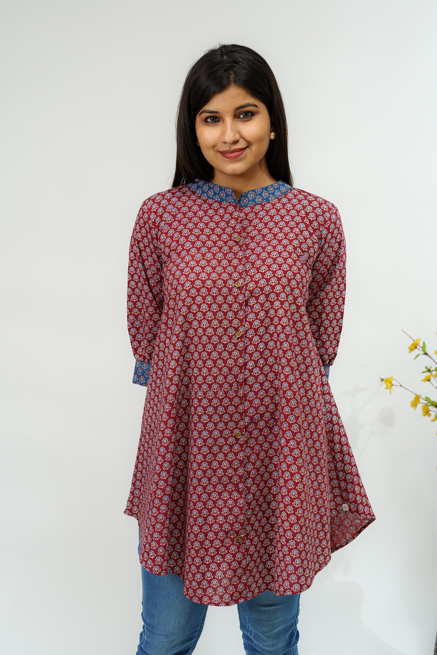 Merlot with Hues of Azure Barmer Ajrakh Short Kurti