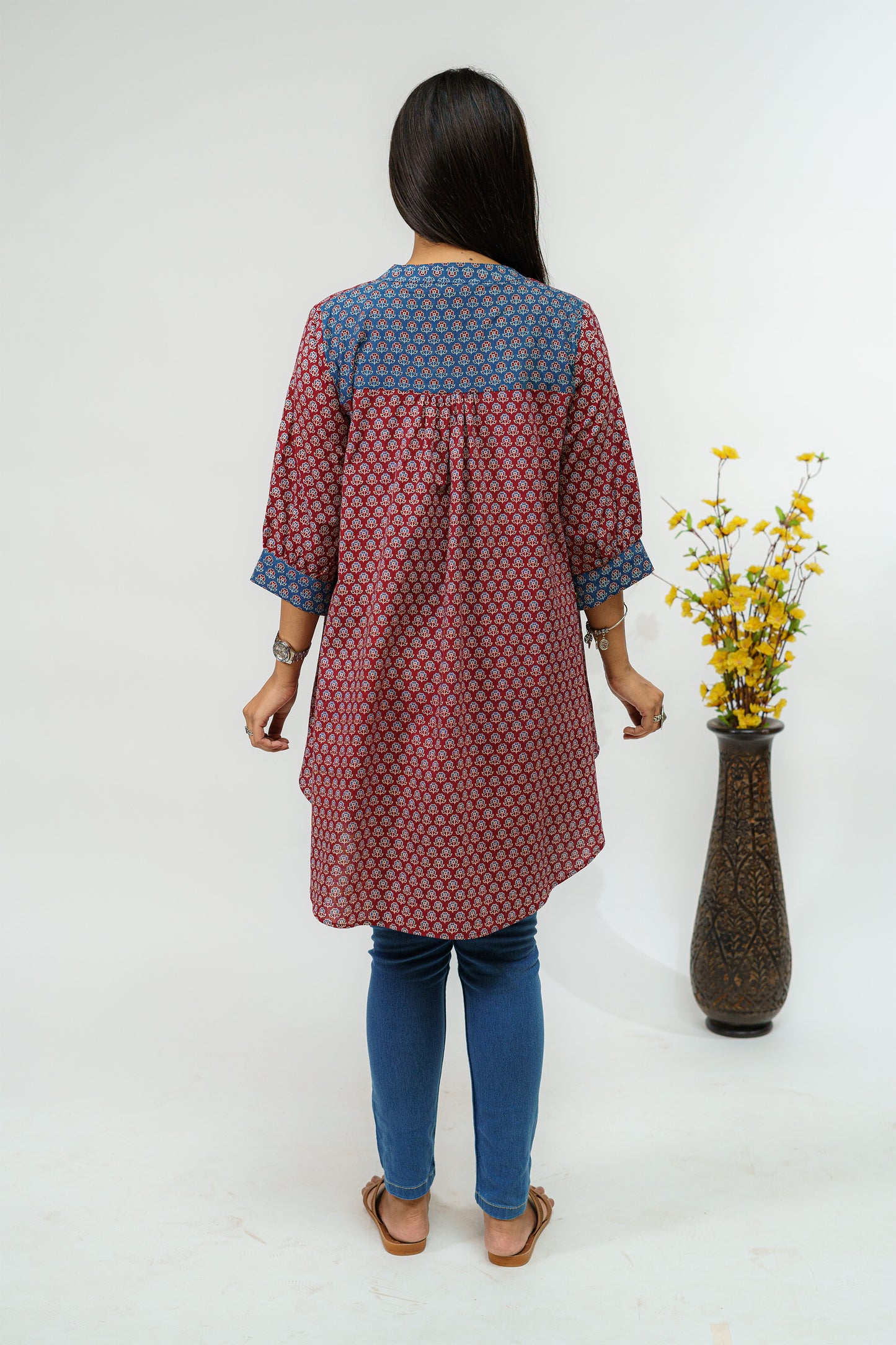 Merlot with Hues of Azure Barmer Ajrakh Short Kurti