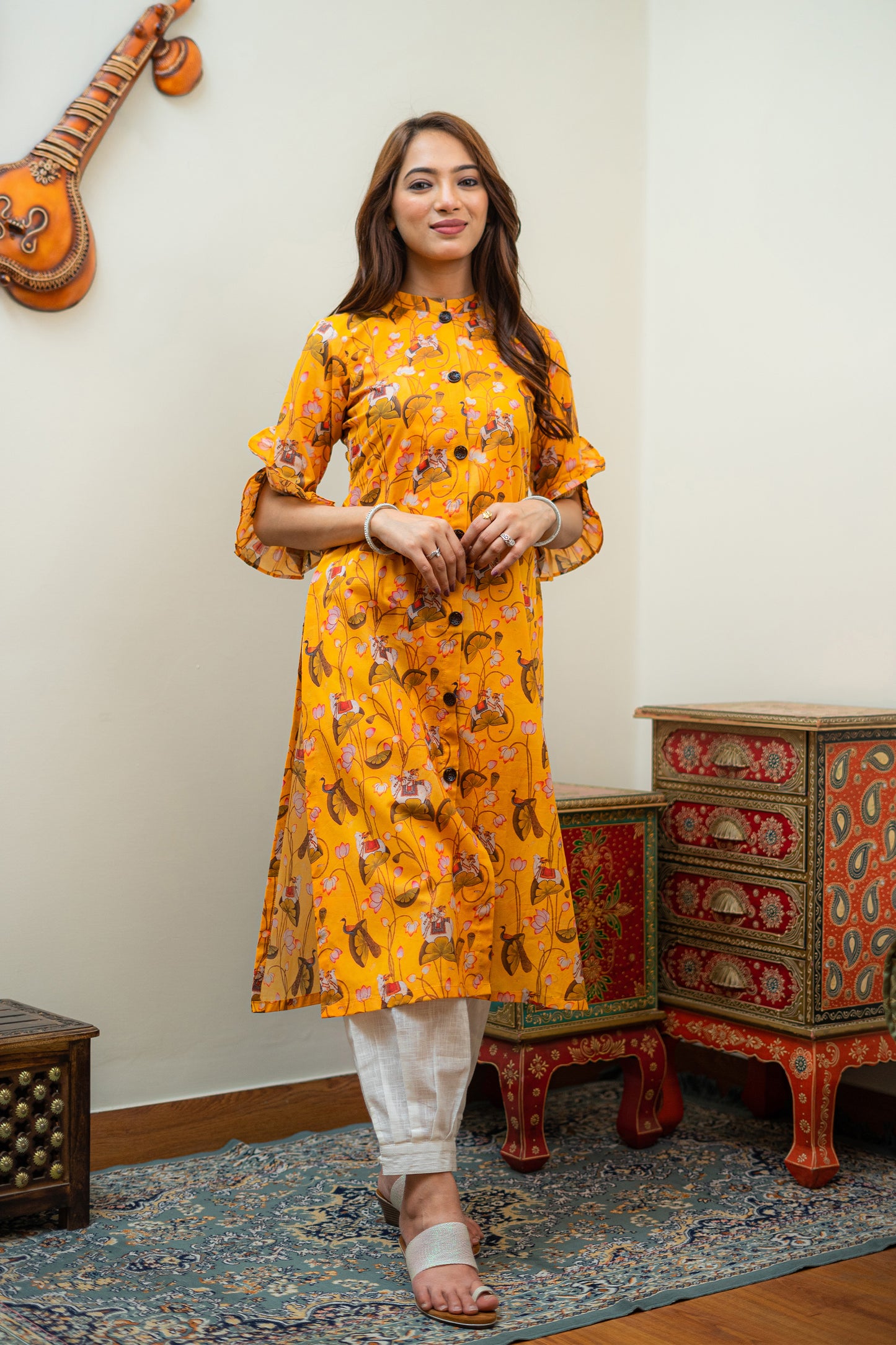 Marigold Pichwai Art Semi Formal Kurta