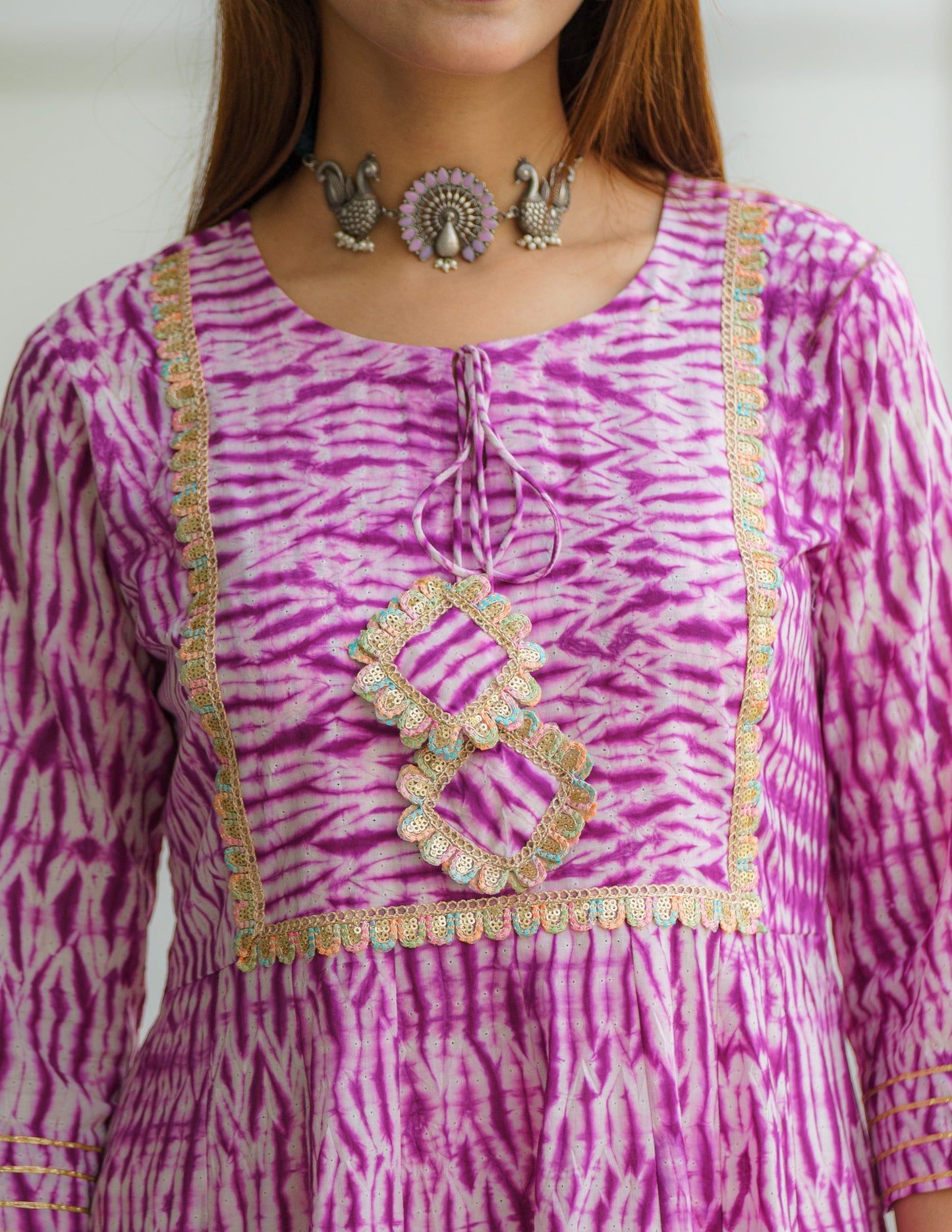 Royal Amethyst Shibori Kurti With Gota Lace