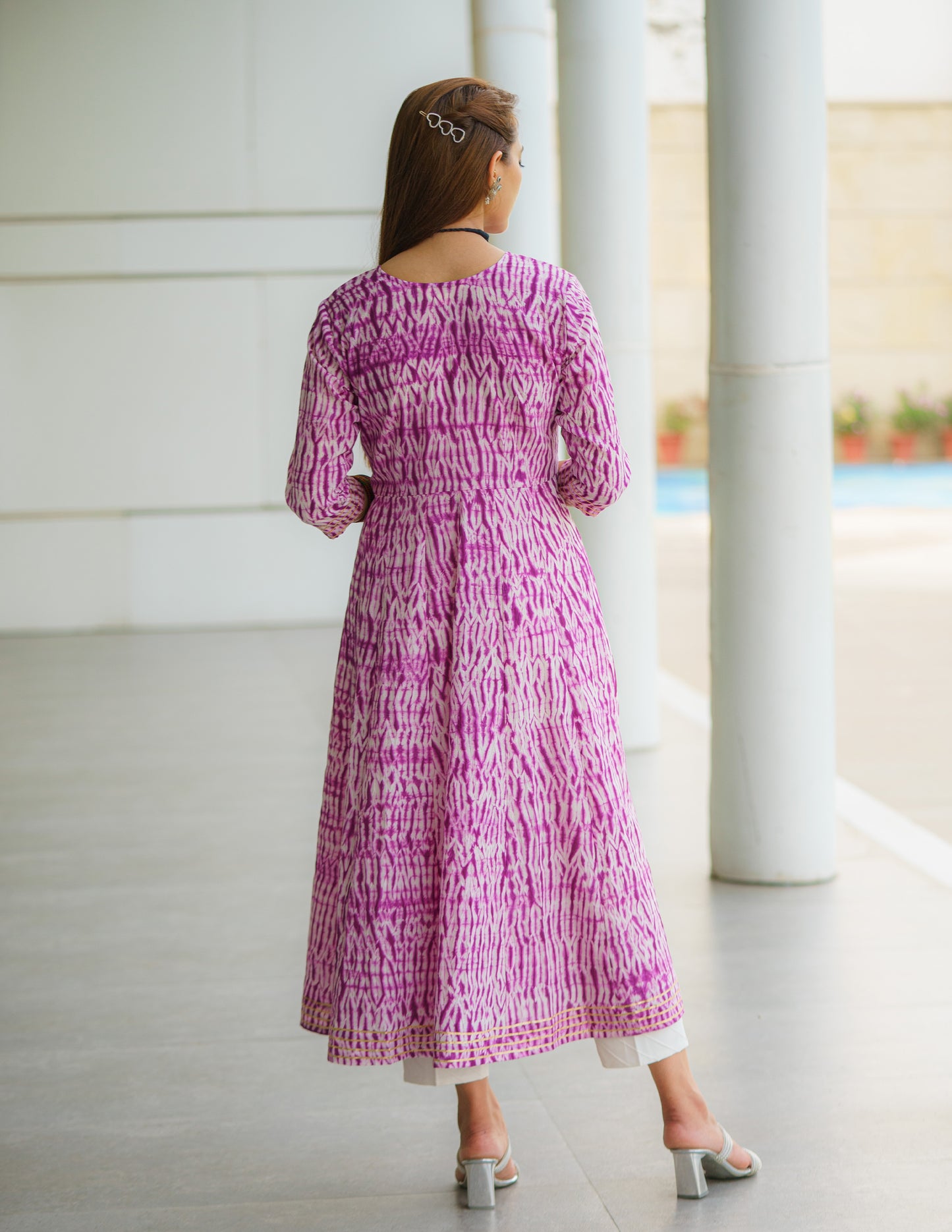 Royal Amethyst Shibori Kurti With Gota Lace