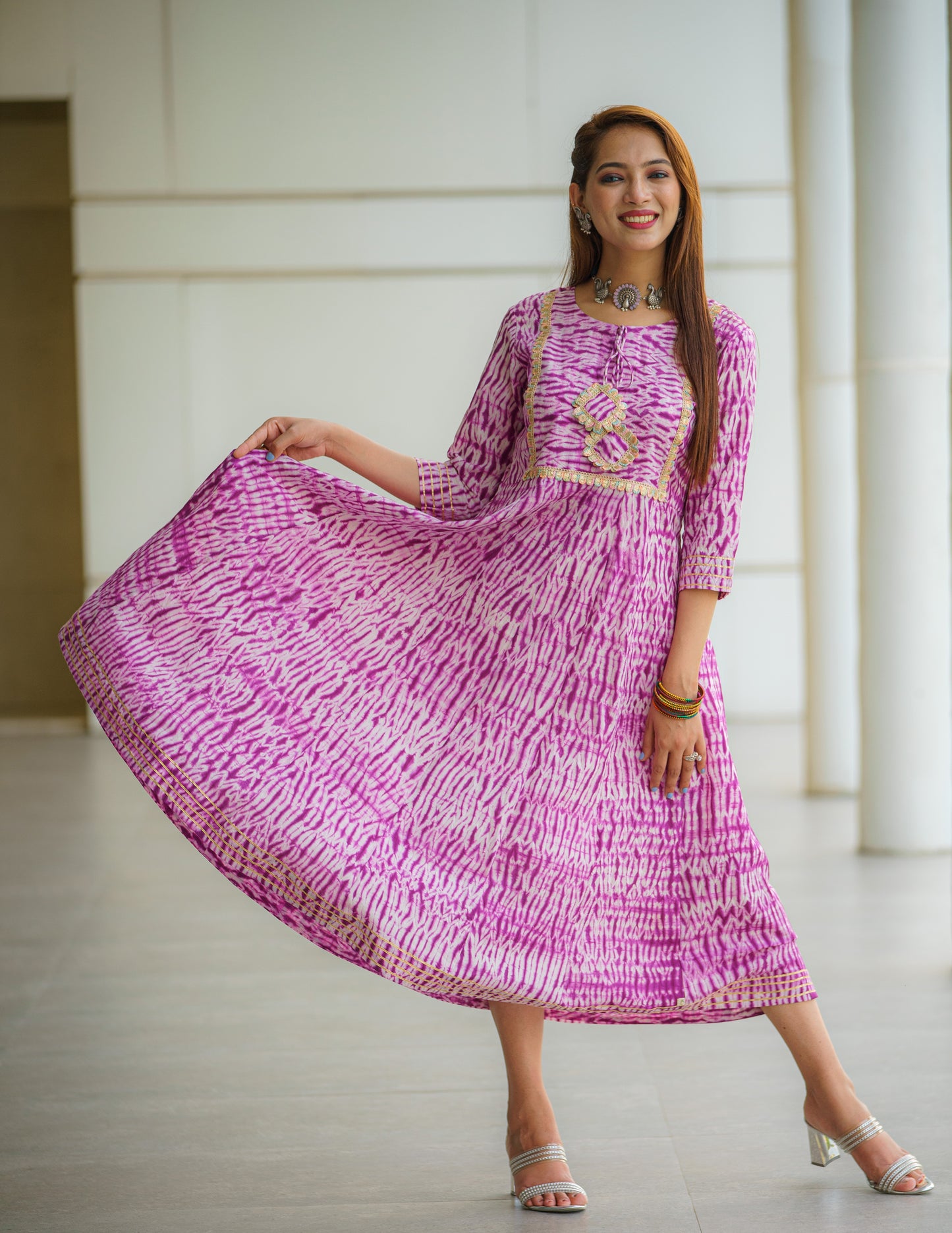 Royal Amethyst Shibori Kurti With Gota Lace