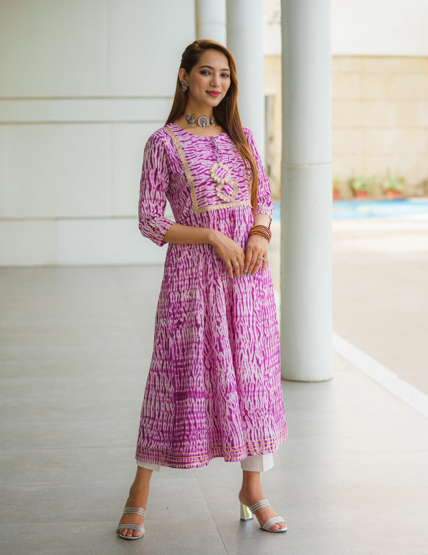 Royal Amethyst Shibori Kurti With Gota Lace